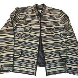 Sheri Martin Hook & Loop Blazer Jacket Womens XL Long Sleeve Black Striped Shiny